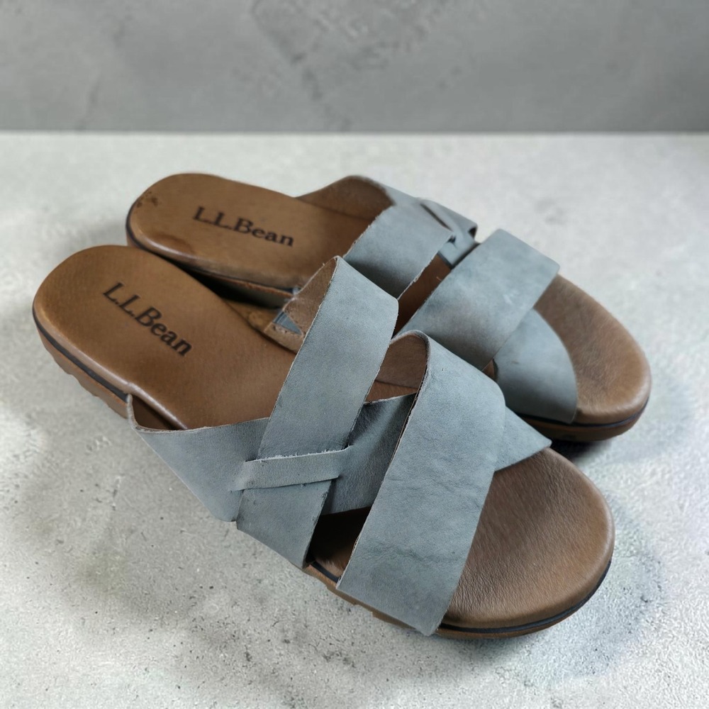 L.L.Bean Women's Lakewashed Slides Size 8 Green Beige‎